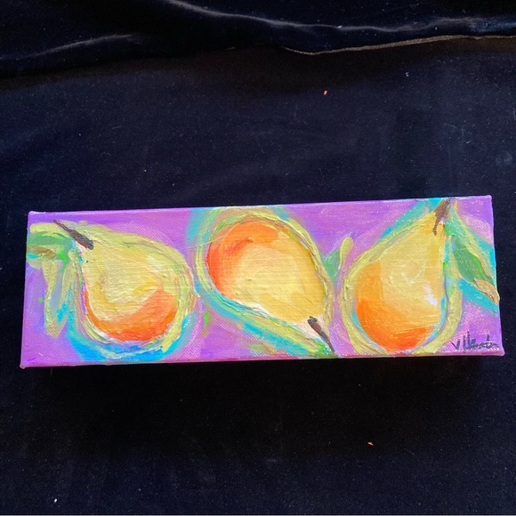 Summer Pears On lavender Original Acrylic Painting  12”x4”x1.5”on canvas - Picture 2 of 11
